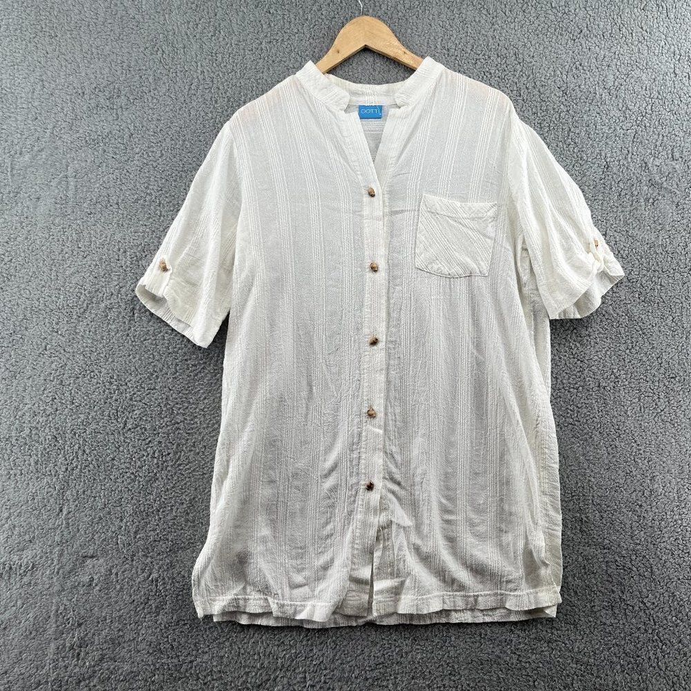 DOTTI women's cotton gauze white shirt blouse top with wooden buttons